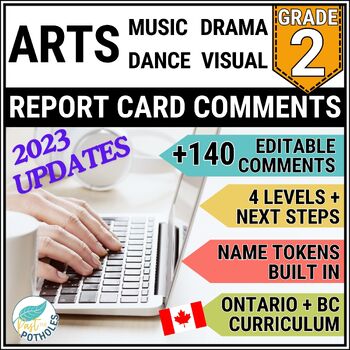 Preview of Grade 2 Ontario ARTS Report Card Comments Music Dance Drama Visual EDITABLE + BC