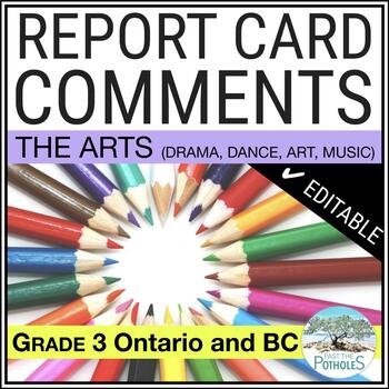 Preview of Report Card Comments Music Dance Drama Visual Arts Ontario Grade 3 EDITABLE