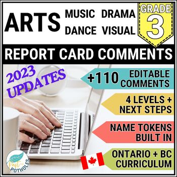 Preview of Grade 3 Ontario ARTS Report Card Comments Music Dance Drama Visual EDITABLE + BC