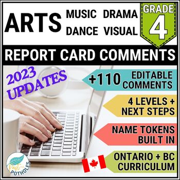 Preview of Grade 4 Ontario ARTS Report Card Comments Music Dance Drama Visual EDITABLE + BC