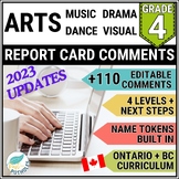 Grade 4 Ontario ARTS Report Card Comments Music Dance Dram