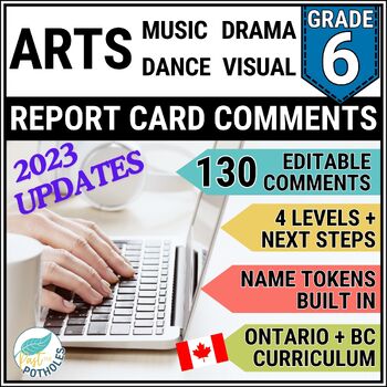 Preview of Grade 6 Ontario ARTS Report Card Comments Music Dance Drama Visual EDITABLE + BC