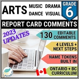 Grade 6 Ontario ARTS Report Card Comments Music Dance Dram