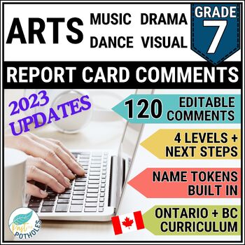 Preview of Grade 7 Ontario ARTS Report Card Comments Music Dance Drama Visual EDITABLE + BC