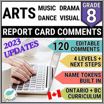 Preview of Grade 8 Ontario ARTS Report Card Comments Music Dance Drama Visual Art EDITABLE
