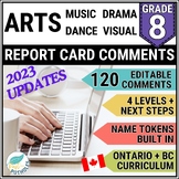 Grade 8 Ontario ART Report Card Comments Music Dance Drama