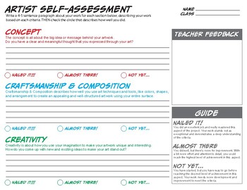 Preview of Artwork Student Self-Assessment