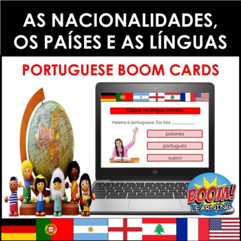 Preview of As Nacionalidades, os Países e as Línguas: Portuguese Nationalities BOOM CARDS