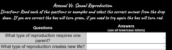 Preview of Asexual and Sexual Reproduction Self Grading Practice