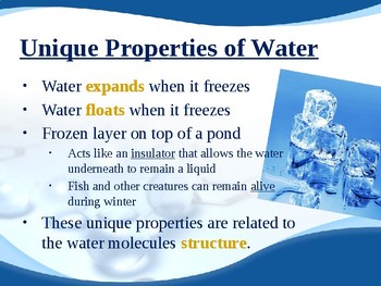 Preview of Properties of Water and pH: Presentation, Notes and Lab