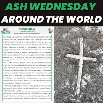 Preview of Ash Wednesday Around the World Reading Comprehension Worksheet