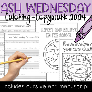 Preview of Ash Wednesday Coloring and Copywork FREEBIE for Lent - Manuscript and Cursive