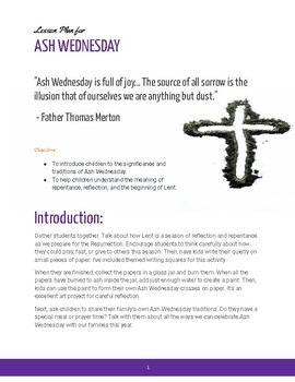 Preview of Ash Wednesday Lesson & Activities
