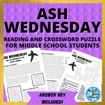 Preview of Ash Wednesday Reading and Crossword Puzzle for Middle School Students