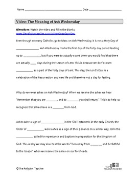 Preview of Ash Wednesday Worksheet for Lent