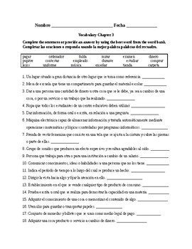Asi Se Dice 1 Chapter 3 Vocabulary Exercise 2 By Ole Azul Tpt