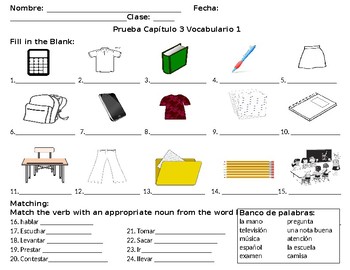 Preview of Asi se dice! Level 1 Chapter 3 Vocabulary 1 Quiz "En la sala de clase"