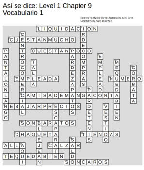 Capítulo 9 Vocabulario 1 Crossword - WordMint