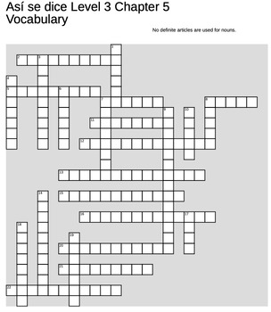 Así se dice Level 3 Chapter 5 Vocabulario Crossword   KEY TPT