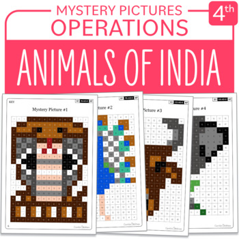 Preview of Asia - Animals of India Math Mystery Pictures Grade 4: Operations