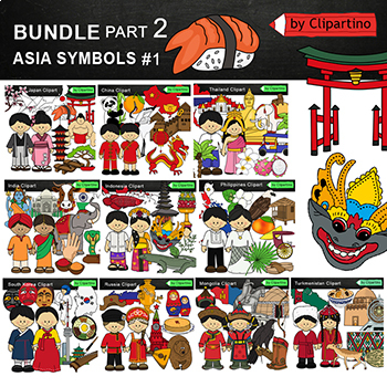 Preview of Asia #1 Countries Clip art Bundle- PART 2/ India /Japan /China /Thailand