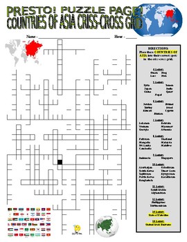 Preview of Asia Countries Puzzle Page (Wordsearch and Criss-Cross / Geography / SUB)