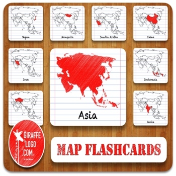 Preview of Asia Geography Flashcards with Printable & Digital Maps