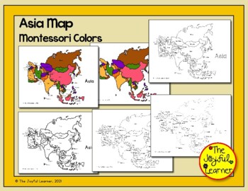 Preview of Asia Map (Montessori Colors) Printable - Includes tracing sheets