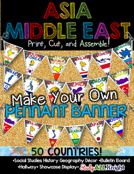 Preview of Asia Middle East Countries Classroom Decor Make Your Own Pennant Banner