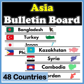 Preview of Asia Geography - Word Walls Bulletin Boards with Map and Flag