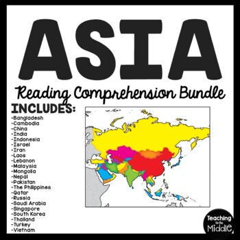 Preview of Asia Reading Comprehension Worksheet Bundle Country Study Continents