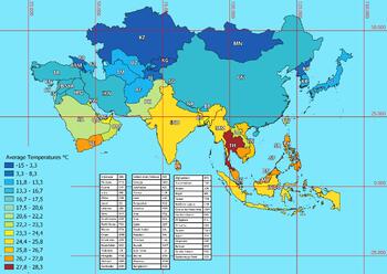 Preview of Asia map of average annual temperatures