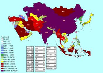 Preview of Asia map with countries classified by area