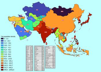 Preview of Asia map with countries classified by population density