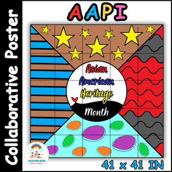 Preview of Asian American Heritage Month Coloring collaborative Art poster, AAPI Decor Door