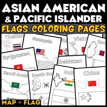 Preview of Asian American Pacific Islander Heritage Month Country Flags &Map Coloring Pages