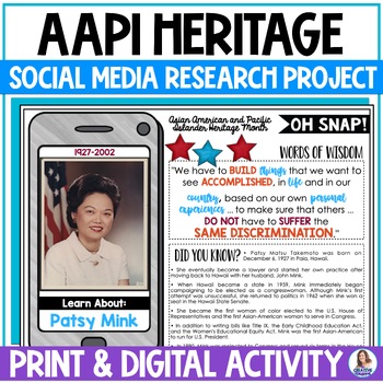 Preview of Asian Pacific American Heritage Month Research Project - AAPI Biography Project