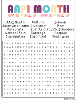 Preview of Asian American Pacific Islander Heritage Month Vocabulary Word Search (+Answers)