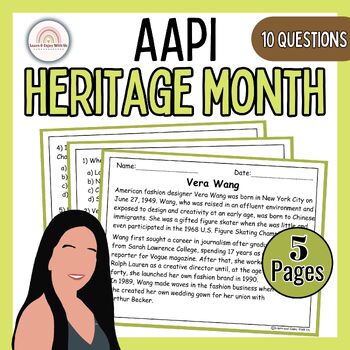 Preview of Asian American and Pacific Islander Heritage Reading Comprehension | Vera Wang