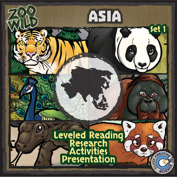 Preview of Asian Animals Activities - Set 1 - Reading, Printables, Slides & Digital INB
