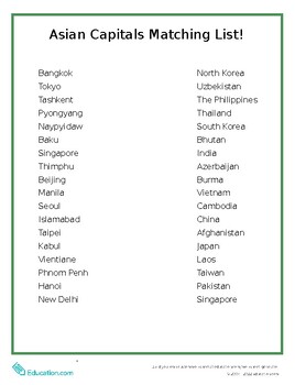 Preview of Asian Capitals Matching List!