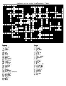 Preview of Asian Capitals and Countries Crossword Puzzles and Word Searches