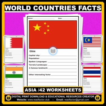 Preview of Asian Countries Facts Activity - 42 worksheets