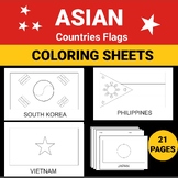 Asian Countries Flags , 21 Coloring Sheet , Geography learning