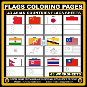 Preview of Asian Countries Flags Coloring Pages - 43 Worksheets