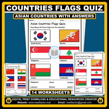 Preview of Asian Countries Flags Quiz with Answers