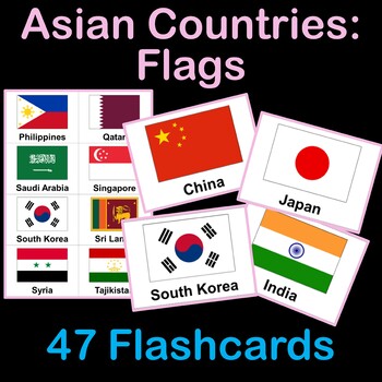 Preview of Asian Countries - Flashcards - Flags - Information Sheet