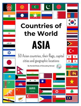 Preview of Asian Countries Printable Flags and Posters with Capital Cities