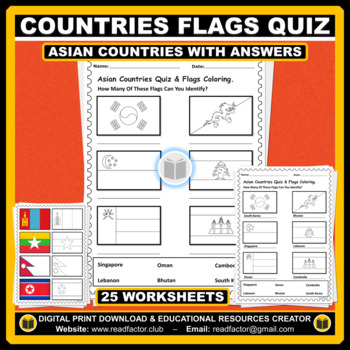Preview of Asian Countries Quiz With Answers and Flags Coloring