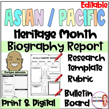 Preview of Asian Heritage Month Biography report bulletin board - research templates